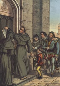 Luther clouant ses 95 thèses à la porte de l
