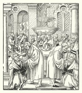 Martin Luther et Jan Hus administrant la Sainte Communion à la famille royale saxonne - German School