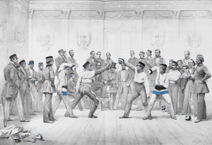 Mensuren ou membres étudiants de la société de duel à Dresde en uniforme bleu, blanc et noir - German School