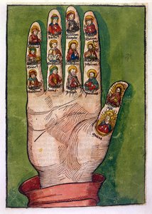 Main mystique de Brigitte de Suède représentant le Christ, la Vierge Marie, les apôtres et d