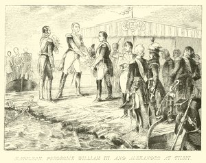 Napoléon, Frédéric-Guillaume III et Alexandre à Tilsit - German School