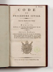 Code de procédure civile napoléonien pour les départements français de la rive gauche du Rhin, ouvert à la page de titre, Cologne, 1809 - German School