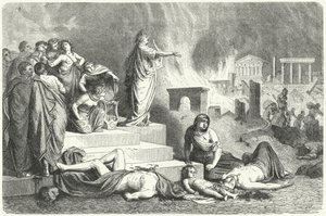 Néron pendant le grand incendie de Rome, 64 (gravure) - German School