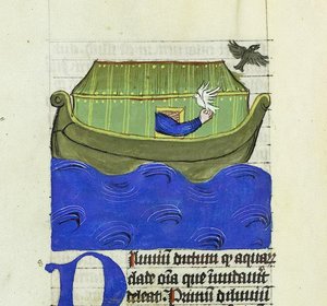 Noé libérant la colombe et le corbeau, De Rerum Naturis - Rabanus Maurus, c.1425 (gouache sur vélin) - German School