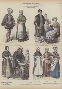 Costumes norvégiens et danois, début du XVIIe siècle (gravure en couleur) - German School