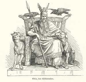 Odin, dieu de la mythologie nordique (gravure) - German School