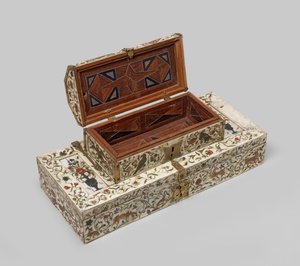 Coffret de mariage en ivoire peint, 1600-99 - German School