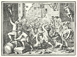 Pillage du Judengasse, le ghetto juif de Francfort, lors du soulèvement de Fettmilch, 1614 - German School