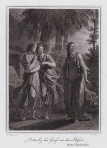 Portia au tombeau du Christ (gravure) - German School
