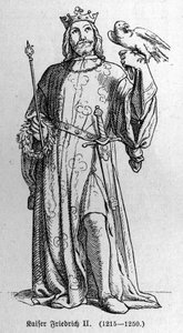 Portrait de Frédéric II de Hohenstaufen (1194-1250), roi du Saint-Empire romain germanique. Gravure dans "Kaiser, König und Papst" par Richard Roth - German School