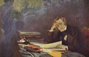 Portrait de Robert Schumann (lithographie couleur) - German School