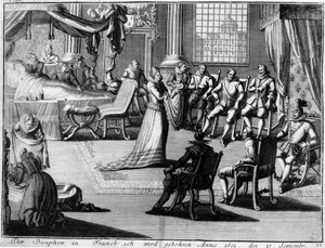 Présentation à Fontainebleau du dauphin à son père, le roi Henri IV, le 27 septembre 1601 - German School