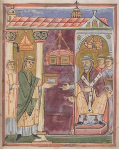 Prêtre présentant un livre [à Saint Augustin ?] - German School