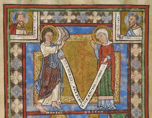 Fragment de psautier "Psautier de Henri le Lion", f.7v, détail avec Annonciation, vers 1168-89