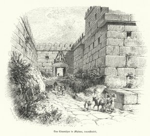 Reconstruction de la Porte des Lions, entrée de la citadelle de Mycènes, Grèce - German School