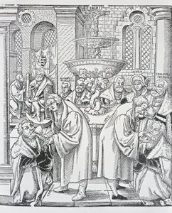 Réformateurs Martin Luther et Jan Hus administrant la communion - German School