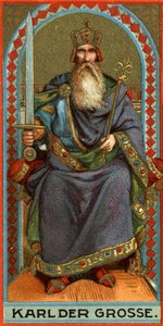 Représentation de Charlemagne (742-814), roi des Francs, des Lombards puis empereur. Chromolithographie - German School