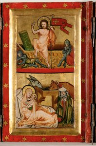 Résurrection et gardiens endormis, haut ... (tempera sur bois) - German School