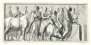 Procession romaine avec des animaux sacrificiels - German School