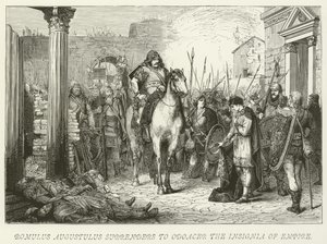 Romulus Augustule remet les insignes de l