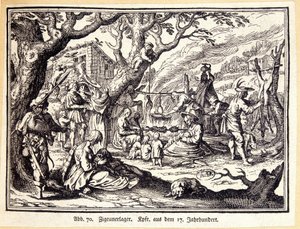 Paysans au Moyen Âge. Gravure allemande du 18e siècle. Anonyme. Bibl. des Arts Déco. - German School
