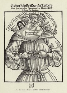 Sept têtes de Martin Luther (lithographie) - German School