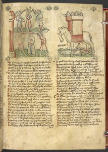 Sloane 361, f.27 Le roi Codrus se sacrifie pour son peuple, et Éléazar Maccabée poignardant l
