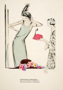 Spiegelein, Spiegelein ..., hats by Martha Lowenthal, from Styl, pub.1922 (pochoir imprimé) - German School