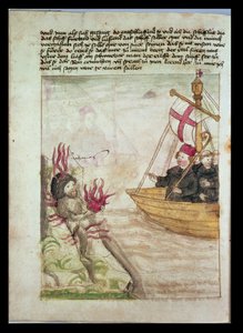Saint Brendan dans son navire, de la traduction allemande de Navigatio Sancti Brendani Abbatis, c.1476 - German School
