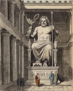 Statue de Zeus dans le temple grec antique à Olympie - German School