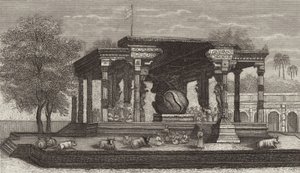 Statue du taureau sacré Nandi dans un temple hindou à Tanjore, Inde. Illustration pour Bilder-Atlas (gravure)