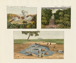Étranges montagnes (gravure en couleur) - German School
