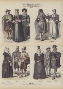 Costumes suisses, milieu du 17ème siècle (gravure en couleur) - German School