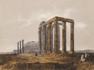 Temple de Zeus Olympien, Athènes, Grèce (lithographie couleur) - German School