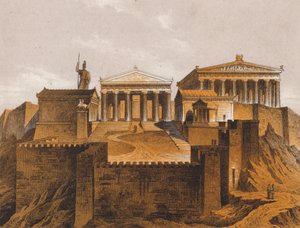 Les Propylées, Athènes antique, Grèce (lithographie couleur)