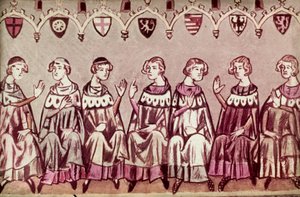 Les sept princes électeurs élisant Henri VII, Saint Empereur romain, illustration de la Chronique d