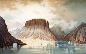 La montagne Teufelschloss (Château du Diable) dans le fjord Kejser Franz Joseph, pub. Londres, 1874 - German School