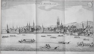 La Ville de Zurich, Suisse, du Volume II de Itinera Alpina par Johann Jacob Scheuchzeri, publié en 1706