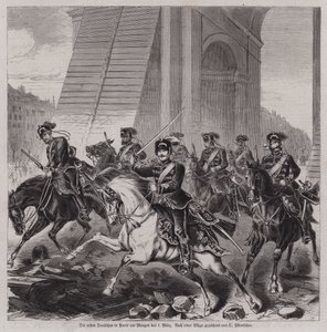 Les premiers soldats allemands entrant à Paris pour occuper la ville après la fin de la guerre franco-prussienne - German School