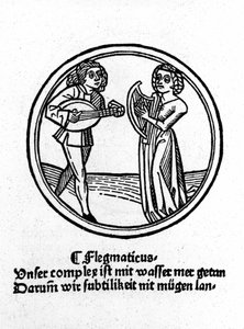Les quatre tempéraments : flegmatique (lent et apathique). Xylographie, Augsbourg 1480 - German School