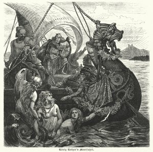 Le voyage en mer du roi Rother (gravure) - German School