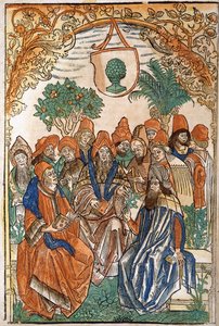 Treize érudits dans un jardin, 1485