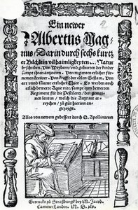Page de titre pour un nouvel Albertus Magnus : six petits livres décrivant de nombreux secrets de la nature, publié en 1514 - German School