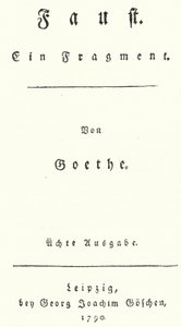 Page de titre de la première édition de Faust, par Johann Wolfgang Von Goethe - German School