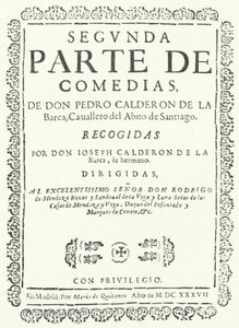 Page de titre du deuxième des quatre volumes des Comedias de Calderón, publiés en 1637 (gravure) - German School