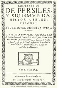 Page de titre de la première édition du roman Los trabajos de Persiles y Sigismunda de Miguel de Cervantes - German School