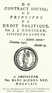 Page de titre de la première édition du Contrat social, par Jean-Jacques Rousseau - German School