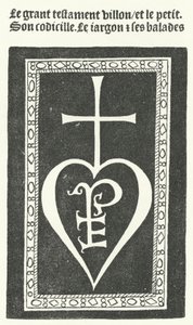 Page de titre de la première édition des poèmes du poète français François Villon, imprimée par Pierre Levet à Paris en 1483 (gravure) - German School