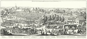 Voyageurs visitant les sources curatives du village de Hornhausen, 1646 (gravure) - German School