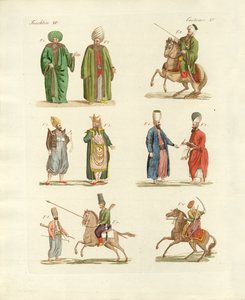 Costumes nationaux turcs (gravure en couleur) - German School